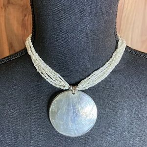 Multi-strand white seed bead necklace